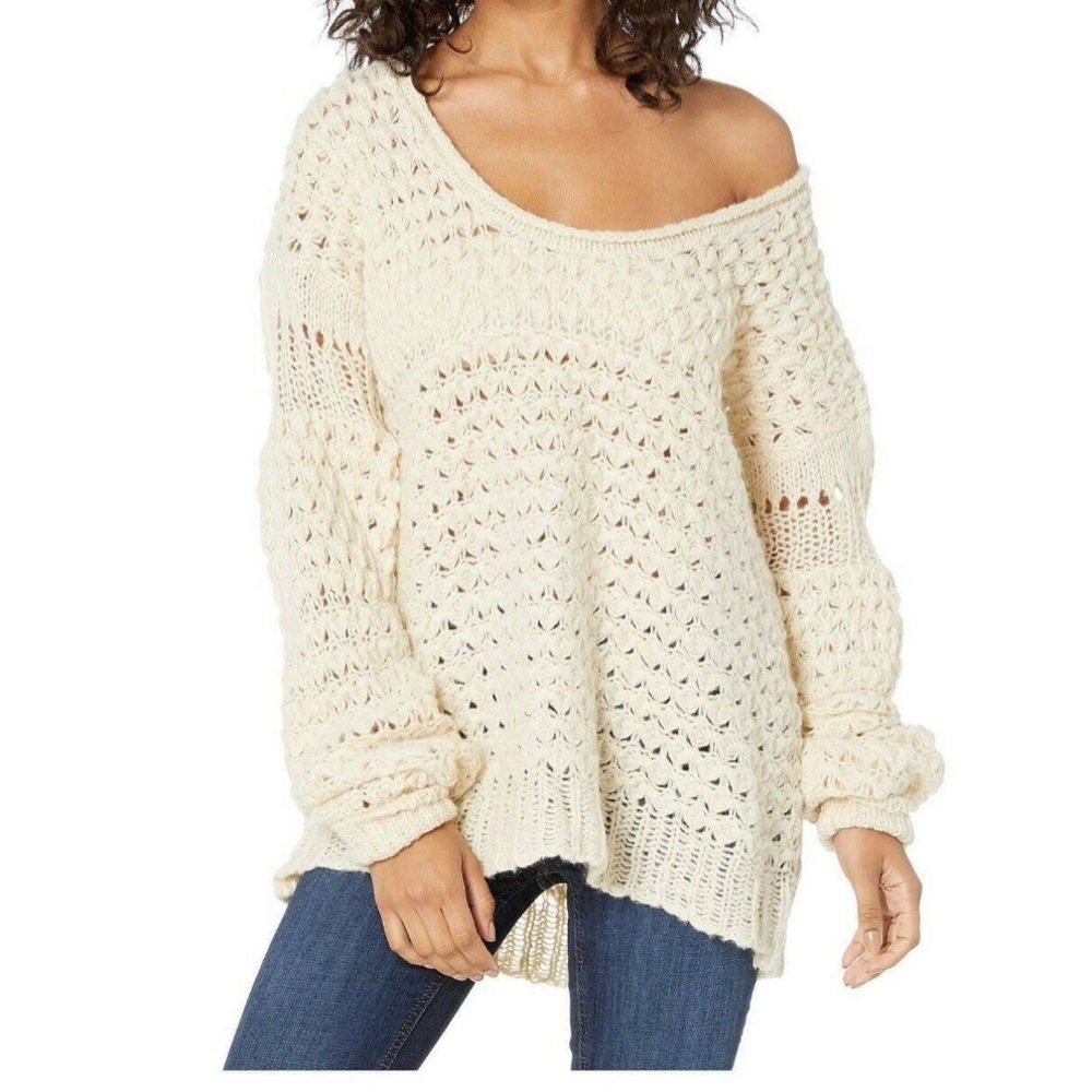 NWT Free People Cream Crashing Waves Pullover